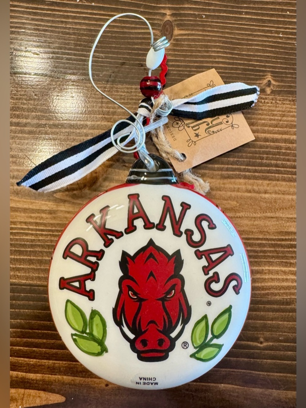 New Glory Haus Arkansas Razorbacks Red Ceramic Christmas Ornament
